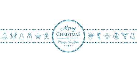 Merry Christmas and Happy New Year - banner with wishes and ornaments. Vector.のイラスト素材