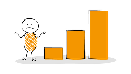 Sad stickman showing column chart. Vector.のイラスト素材