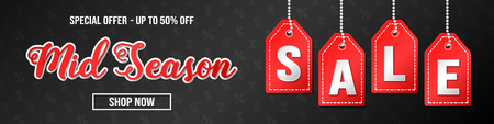 Concept of banner with percents for Mid Season Sale. Vector.のイラスト素材