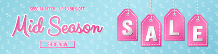 Mid Season Sale - glossy background with percents. Vector.のイラスト素材