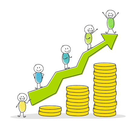 Conceptual image showing business idea with money graph and stickman. Vector.のイラスト素材