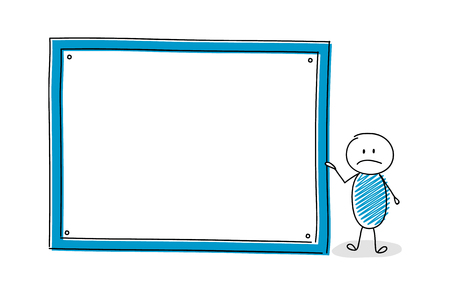 Funny cartoon character with empty white board. Vector.のイラスト素材