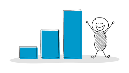 Stickman showing chart with columns. Vector.のイラスト素材