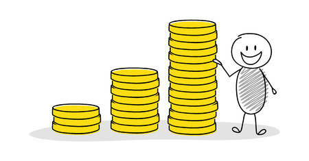 Cartoon stickman with money graph. Vector.のイラスト素材