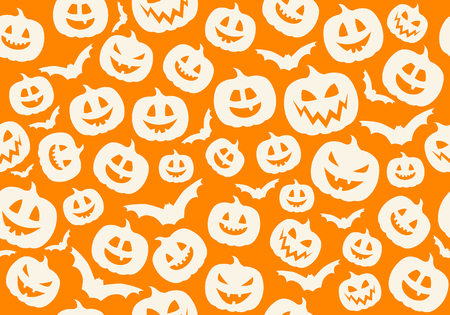 Halloween wallpaper with funny silhouettes of pumpkins. Vector.のイラスト素材