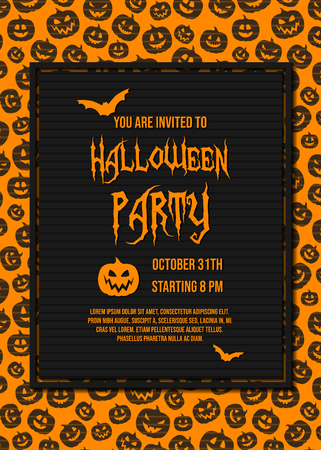 Concept of invitation for Halloween Party with pumpkins and sample text. Vector.のイラスト素材
