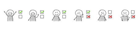 Big set for survey with tick icons and stickmen. Vector.のイラスト素材