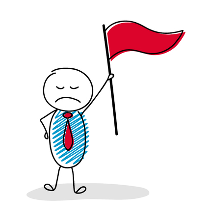 Concept of leader wit hand drawn stickman holding flag. Vector.のイラスト素材