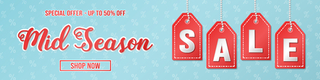 Concept of banner with percents for Mid Season Sale. Vector.のイラスト素材