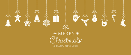 Merry Christmas and Happy New Year - banner with ornaments. Vector.のイラスト素材