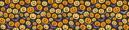 Halloween wallpaper with funny silhouettes of pumpkins. Vector.のイラスト素材
