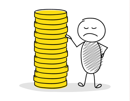 Business pictogram with cartoon stickman showing coin stack. Vector.のイラスト素材