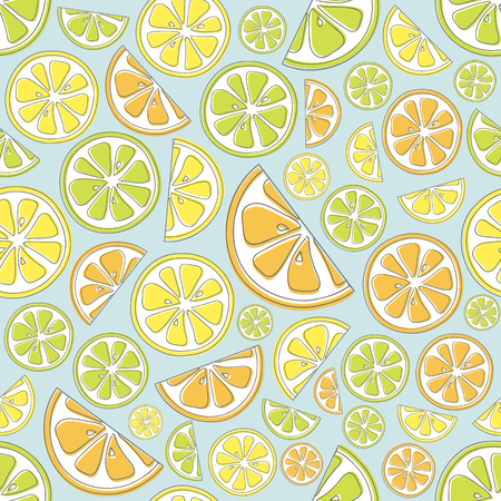 Pastel colored background with citrus fruits - seamless texture. Vector.のイラスト素材