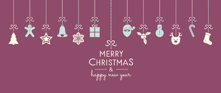 Concept of Christmas card with hanging decorations. Vector.のイラスト素材