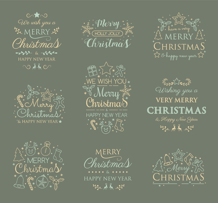 Christmas icons with wishes. Vector.のイラスト素材