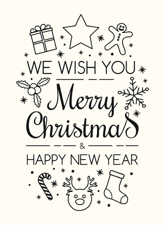 Christmas banner with festive ornaments and greetings. Vector.のイラスト素材
