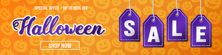 Halloween Sale - background with pumpkin lanterns. Vector.のイラスト素材