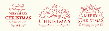 Collection of Christmas calligraphy with decorations. Vector.のイラスト素材