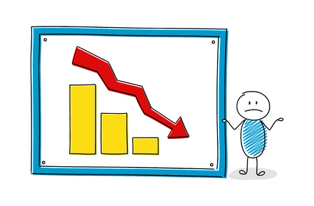 Funny cartoon character with whiteboard and business chart. Vector.のイラスト素材