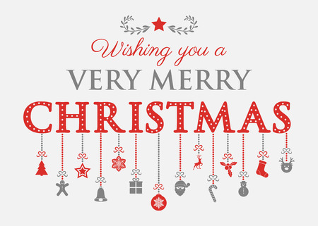 Christmas greeting with hanging ornaments. Vector.のイラスト素材