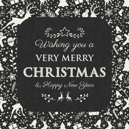 Christmas banner with festive ornaments and greetings. Vector.のイラスト素材