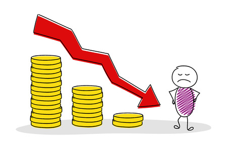 Funny cartoon stickman with money  graph. Vector.のイラスト素材