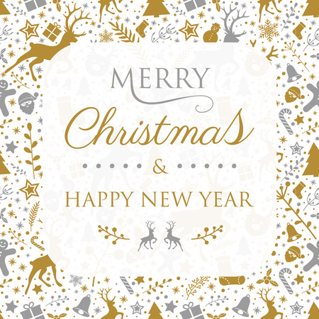Decorative Christmas card with seasonal ornaments. Vector.のイラスト素材