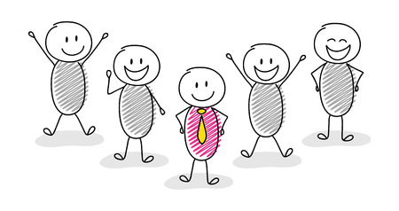 Teamwork concept with hand drawn cartoon people following the leader. Vectorのイラスト素材