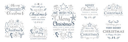 Collection of Christmas calligraphy with ornaments. Vector.のイラスト素材