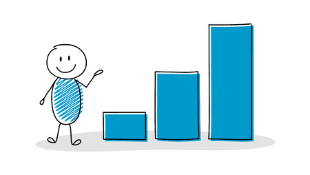 Cartoon stickman with column graph. Vector.のイラスト素材
