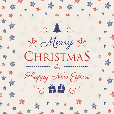 Merry Christmas and Happy New Year - background with starts and decorative text. Vector.のイラスト素材