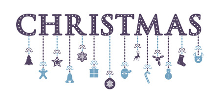 Christmas greeting with hanging ornaments. Vector.のイラスト素材