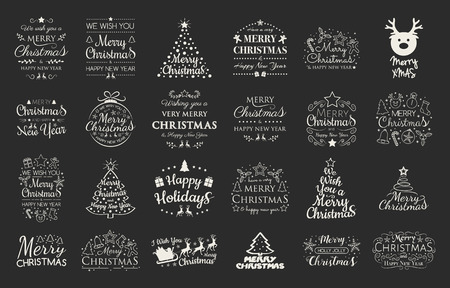 Christmas greetings with ornaments - collection. Vector.のイラスト素材