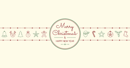 Christmas composition with hand drawn ornaments and greetings. Vector.のイラスト素材
