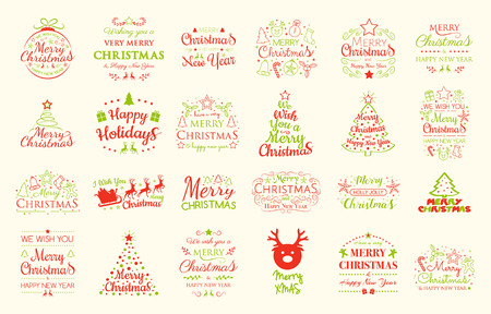 Collection of Christmas typography with ornaments. Vector.のイラスト素材
