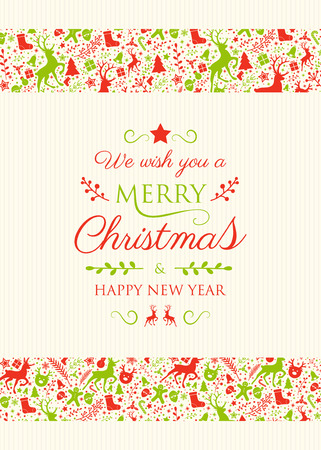 Christmas greeting card with text and decorations. Vector.のイラスト素材