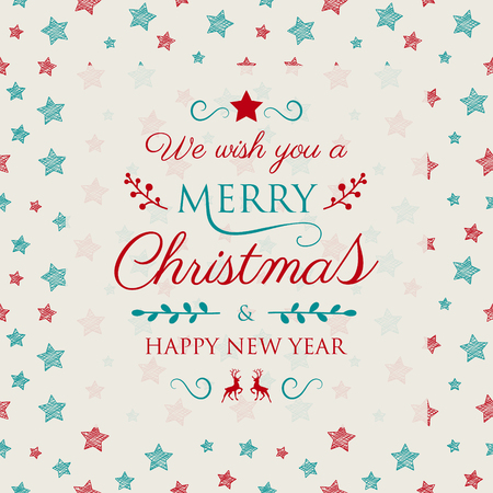 Christmas and New Year greeting card with text and decorations. Vector.のイラスト素材