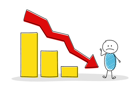 Business pictogram with cartoon stickman showing column graph. Vector.のイラスト素材