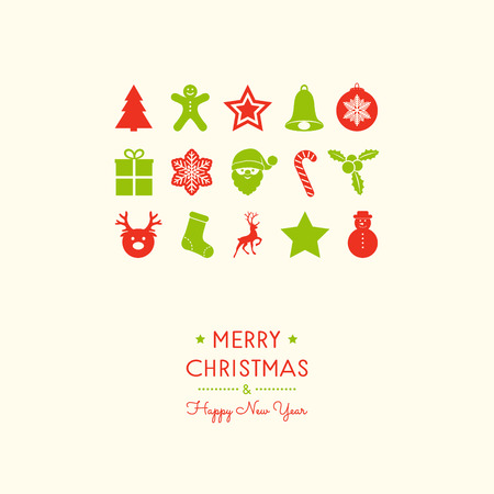 Merry Christmas and Happy New Year - greeting card with ornaments. Vector.のイラスト素材