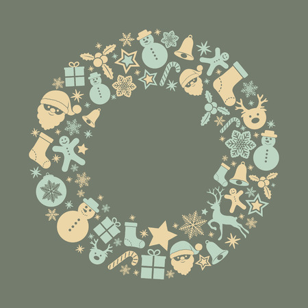 Layout of Christmas greeting card with festive ornaments. Vector.のイラスト素材