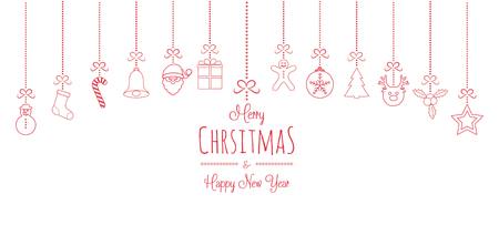 Christmas greetings with hanging decorations. Vector.のイラスト素材