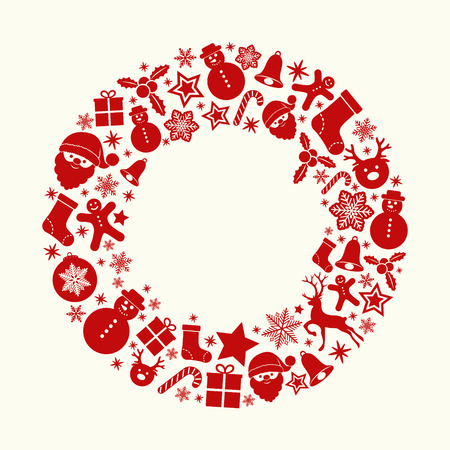 Design of Christmas greeting card template with with wreath and decorations. Vector.のイラスト素材