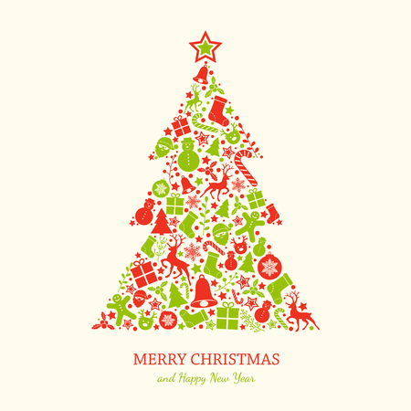 Christmas wishes with colorful tree. Vector.のイラスト素材