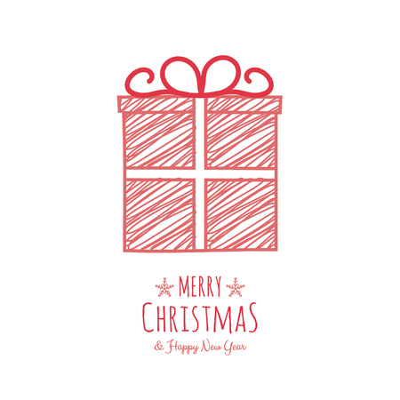 Design of Christmas greeting card with with hand drawn gift. Vector.のイラスト素材