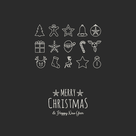 Design of Christmas greeting card with with hand drawn decorations. Vector.のイラスト素材