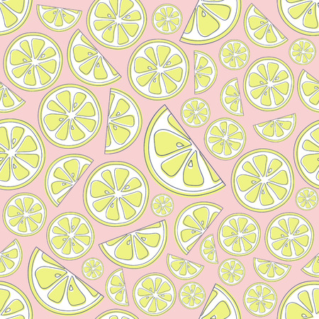 Summer - pastel coloured seamless texture with cute hand drawn lemons. Vector.のイラスト素材