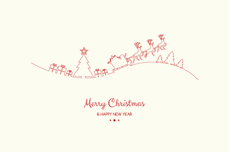 Concept of Christmas greeting card with cartoon Santa Claus and reindeers. Vector.のイラスト素材