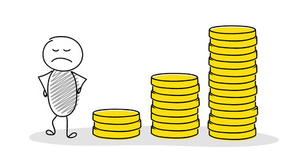 Funny cartoon character with money chart. Vector.のイラスト素材