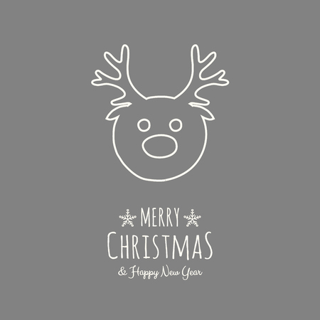 Christmas card in retro style with hand drawn reindeer. Vector.のイラスト素材