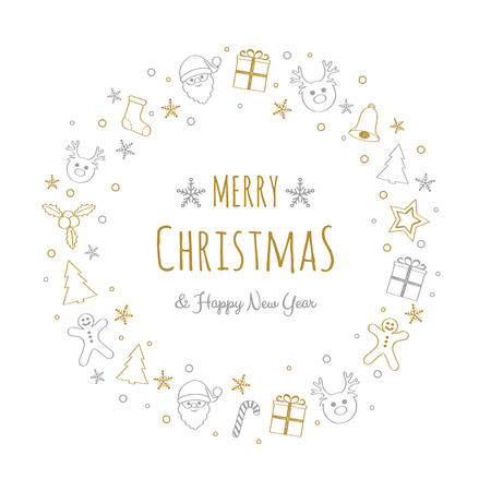 Concept of Christmas card with hand drawn ornaments. Vector.のイラスト素材